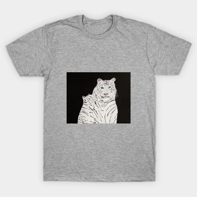 White Tiger And Cub T-Shirt by PaintstopbyNandini